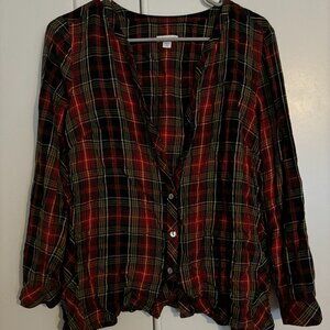 Red, Black, and White J. Jill Button Down Long Sleeve Blouse